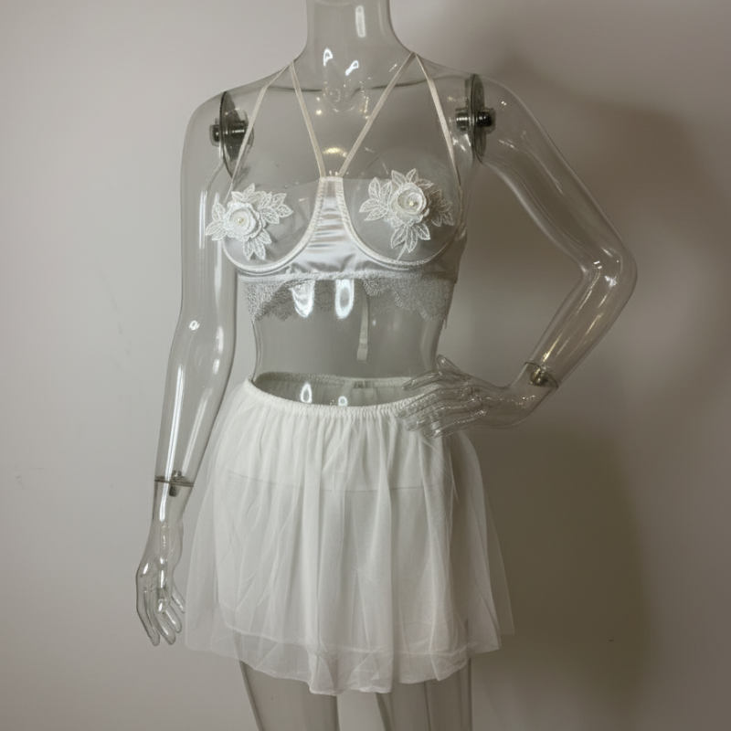 Romantic Sheer Lace Cut-Out Babydoll Nightdress