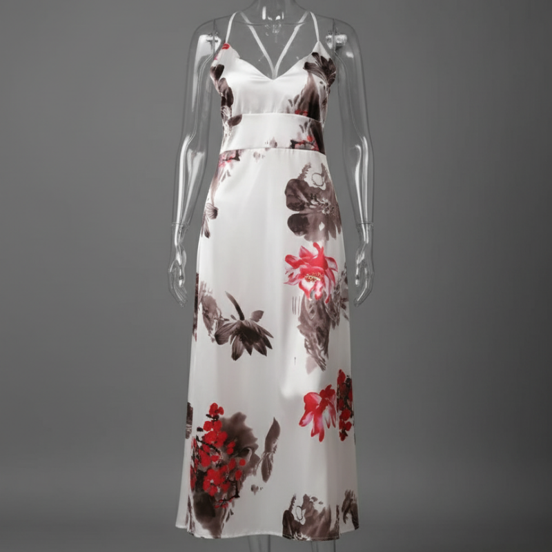 Floral Satin Long Nighty