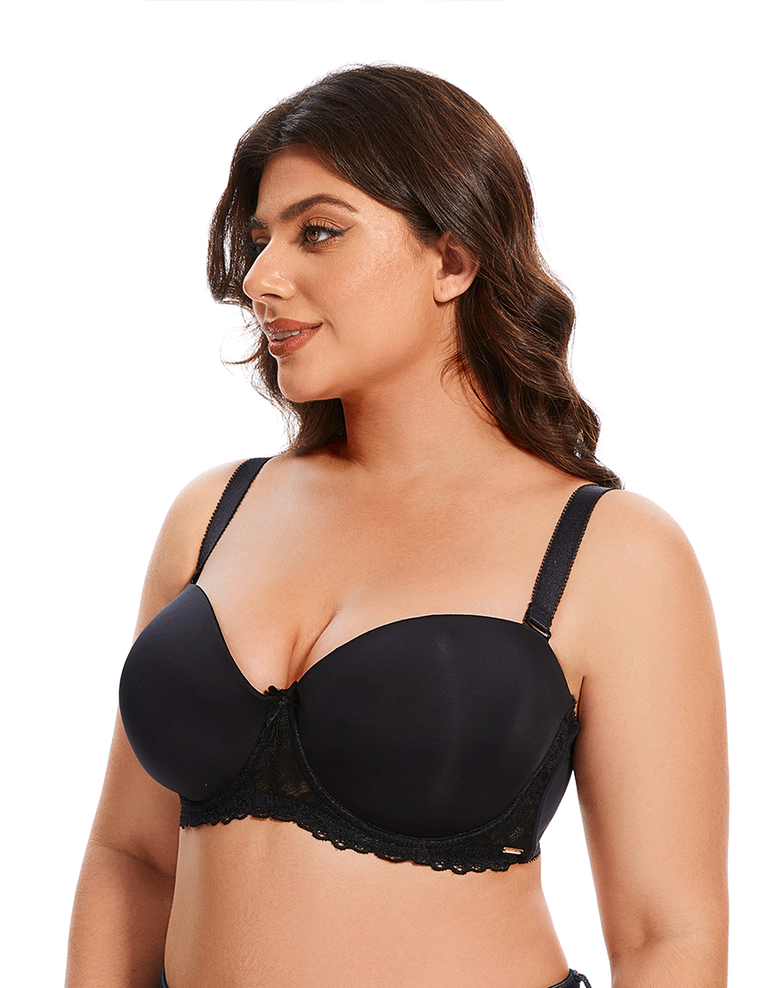 Mesh Curvy Lightly Padded strapless Wired Bra-BLACK