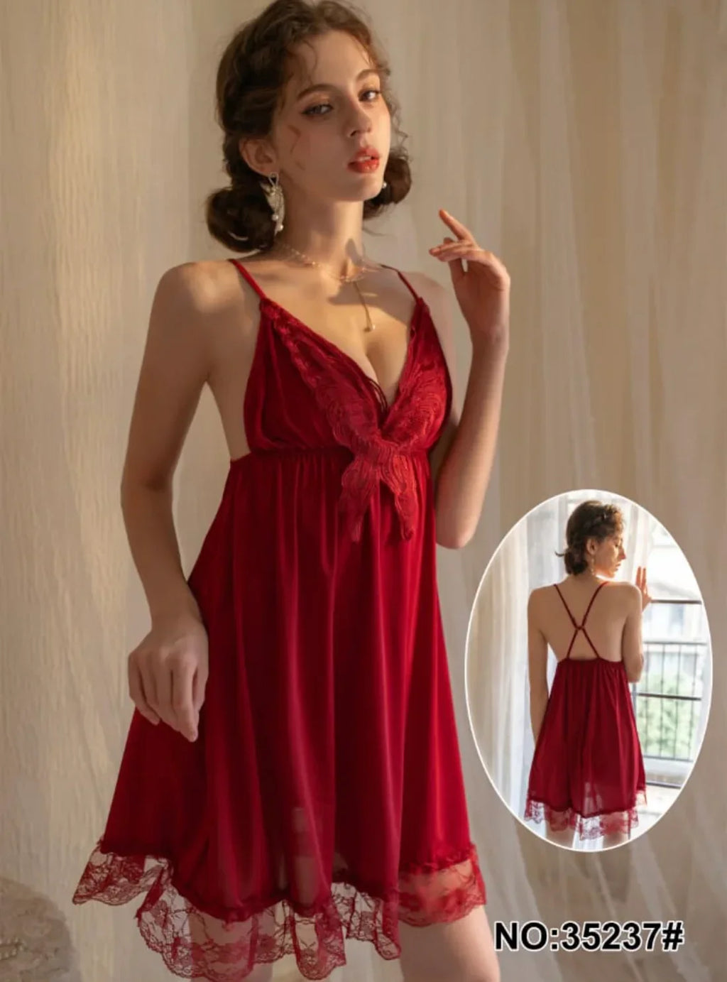 Elegant Red Lace Babydoll Nighty