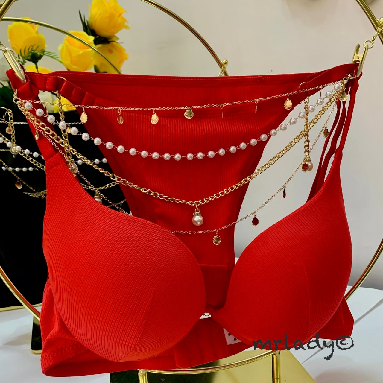 QUEEN NECKLACE THIN PAD BRA SET