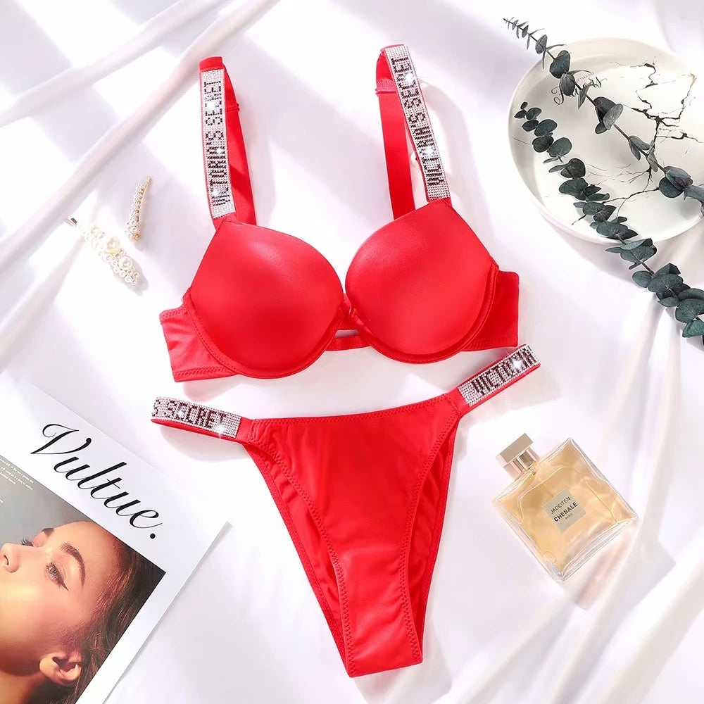 Intimate Victoria Secret Leather Lingerie Set with Shimmery Straps